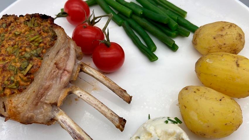 Image of English lamb rack with goat’s cheese