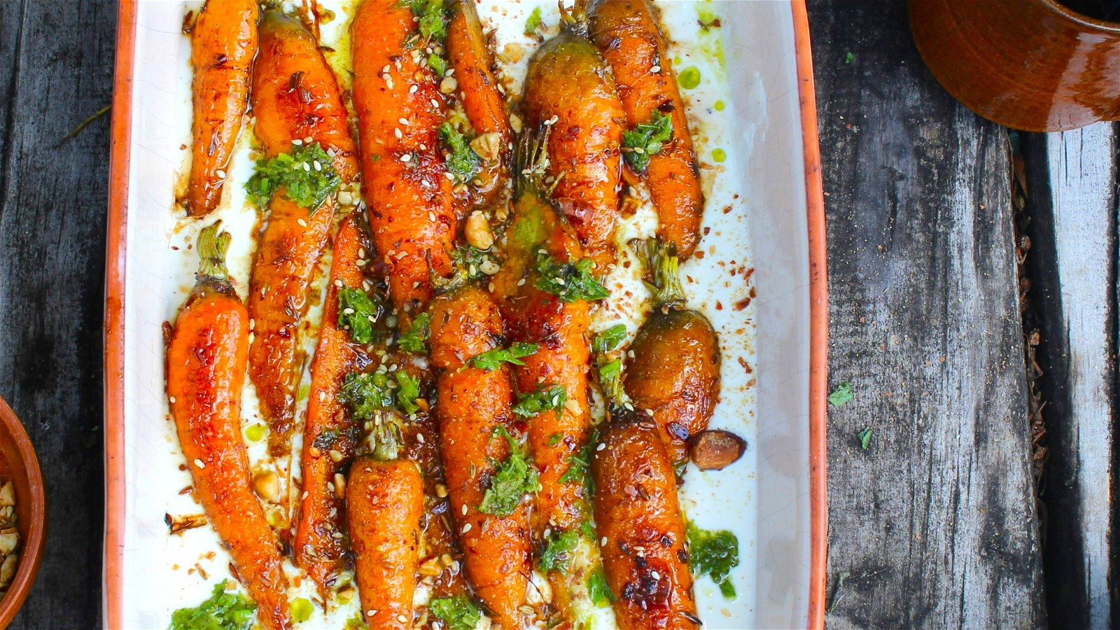Image of Black Honeyed Carrots with Whipped Feta and Carrot Top Pesto