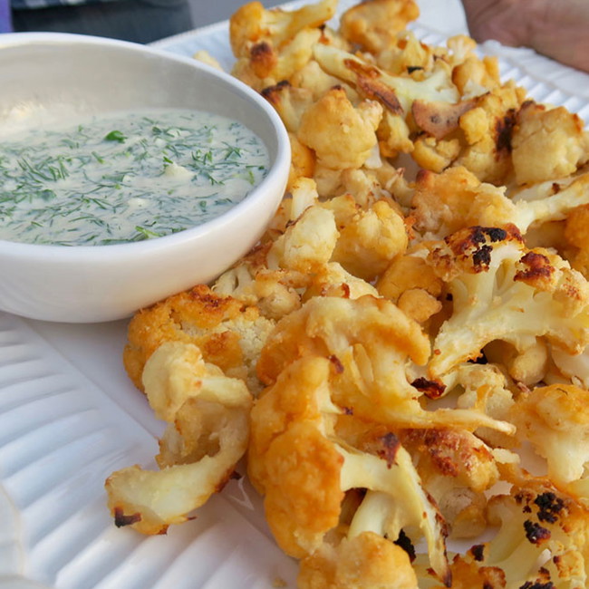Image of spicy cauliflower bites with tahini dip