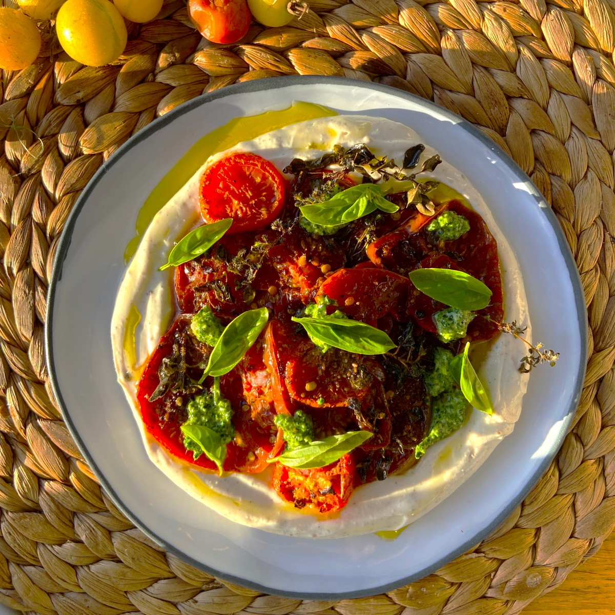 Black Honey Roasted Tomatoes and Whipped Feta