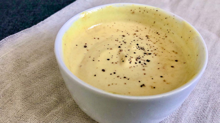 Image of Make your dressing by combining mayonnaise, mustard, sugar, vinegar, dill, and pepper in a small mixing bowl.