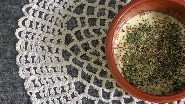 Image of In a small mixing bowl combine mayonnaise, sugar, vinegar, dill, and pepper. If you prefer a more vinegary dressing, add more vinegar. For more sweetness, add sugar.