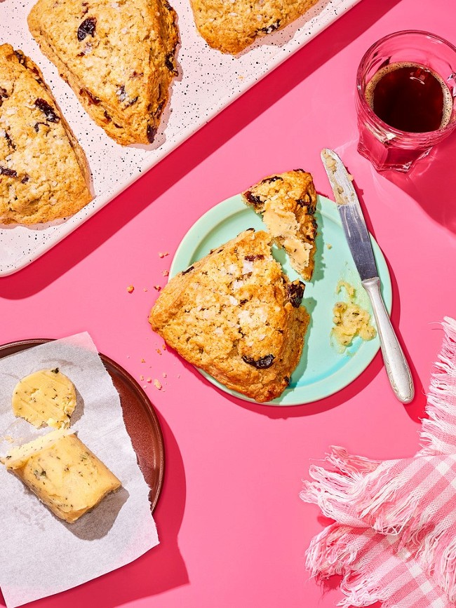 Image of Sour Cherry Scones with Brown Sugar and Rosemary Compound Butter