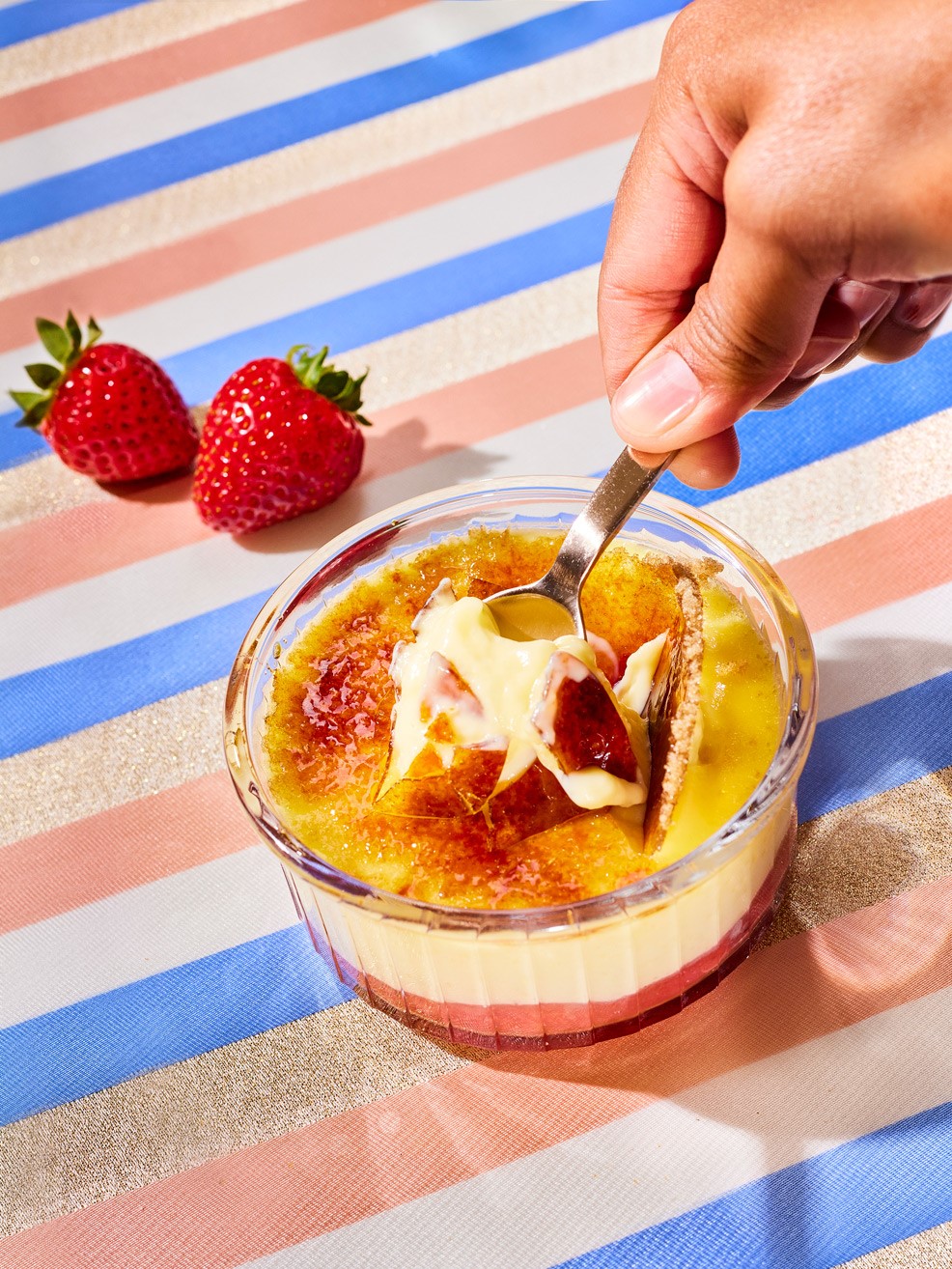 Strawberry Rhubarb Sour Cream Crème Brûlée