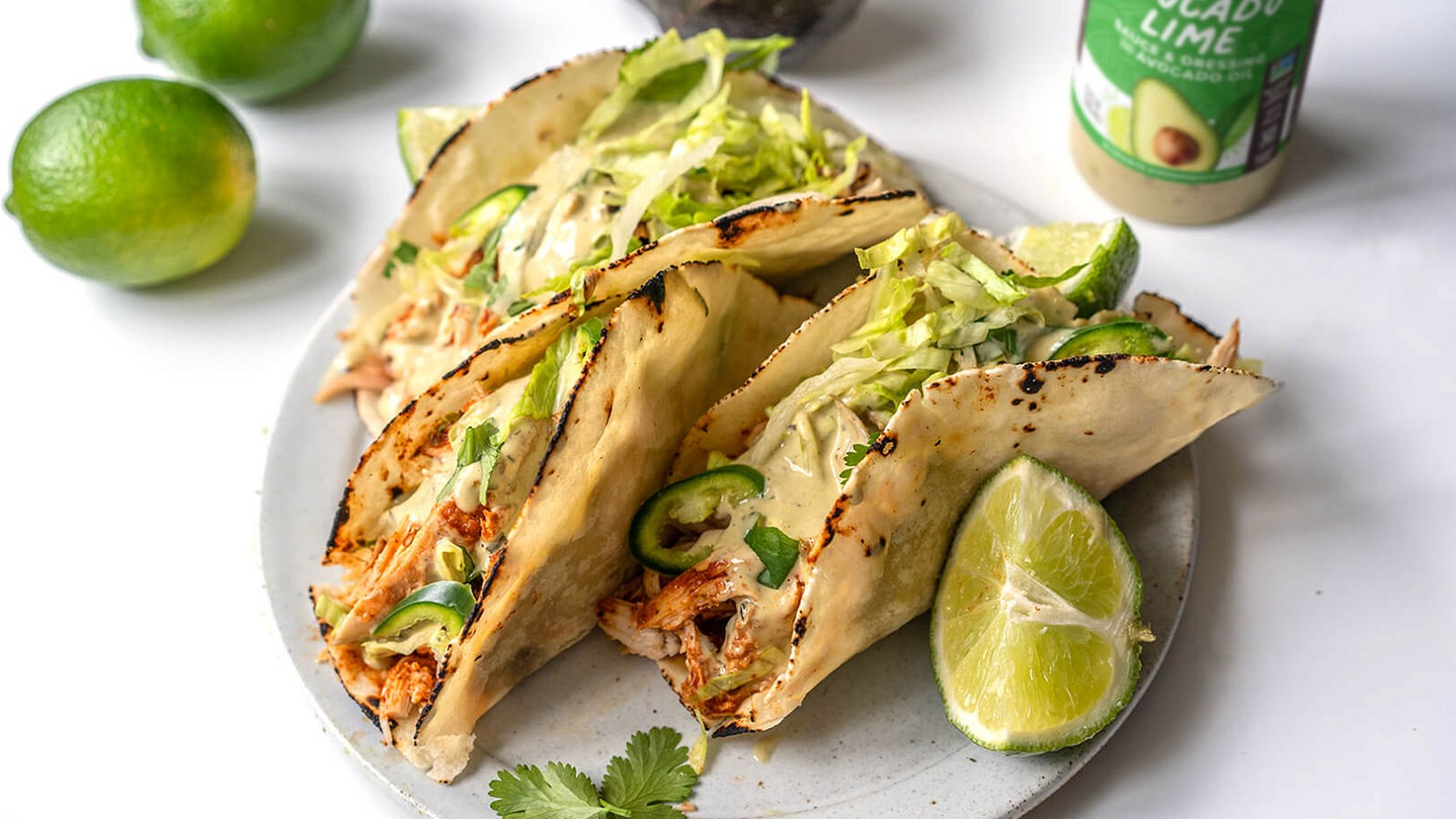 Image of Rotisserie Chicken Tacos with Avocado Lime Sauce