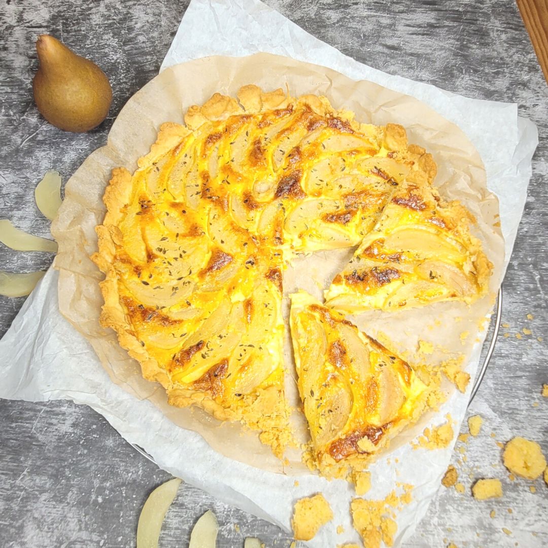 Gruyèretarte mit Birne, herzhaft knusprig