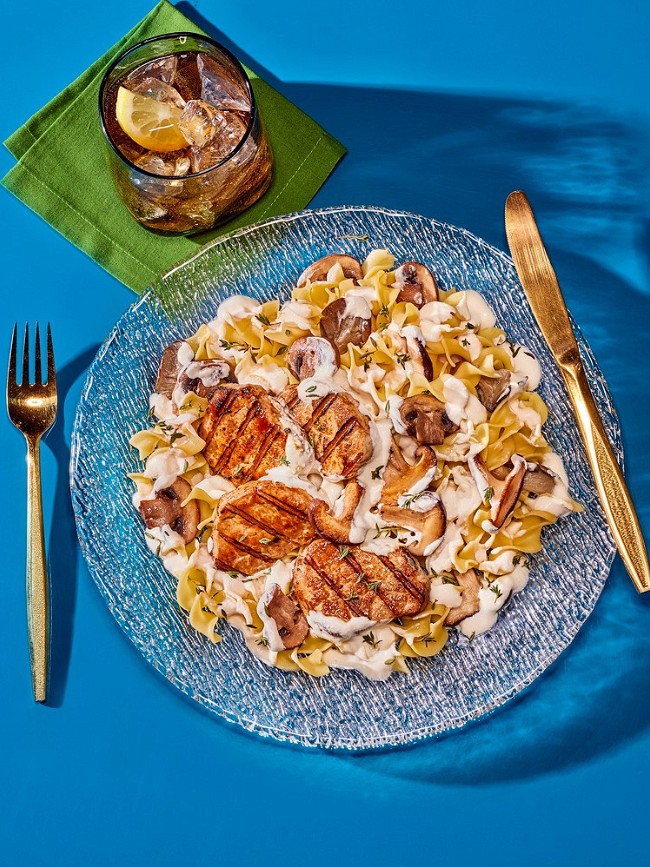 Image of Creamy Mushroom Grilled Pork Loin with Egg Noodles 