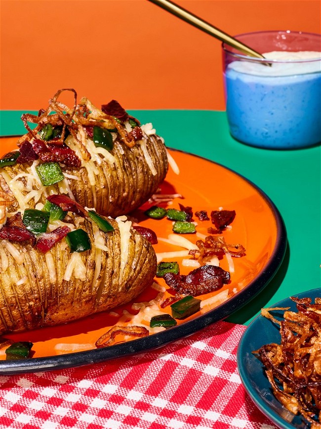 Image of Hasselback Potatoes with Duck Bacon and Cheddar