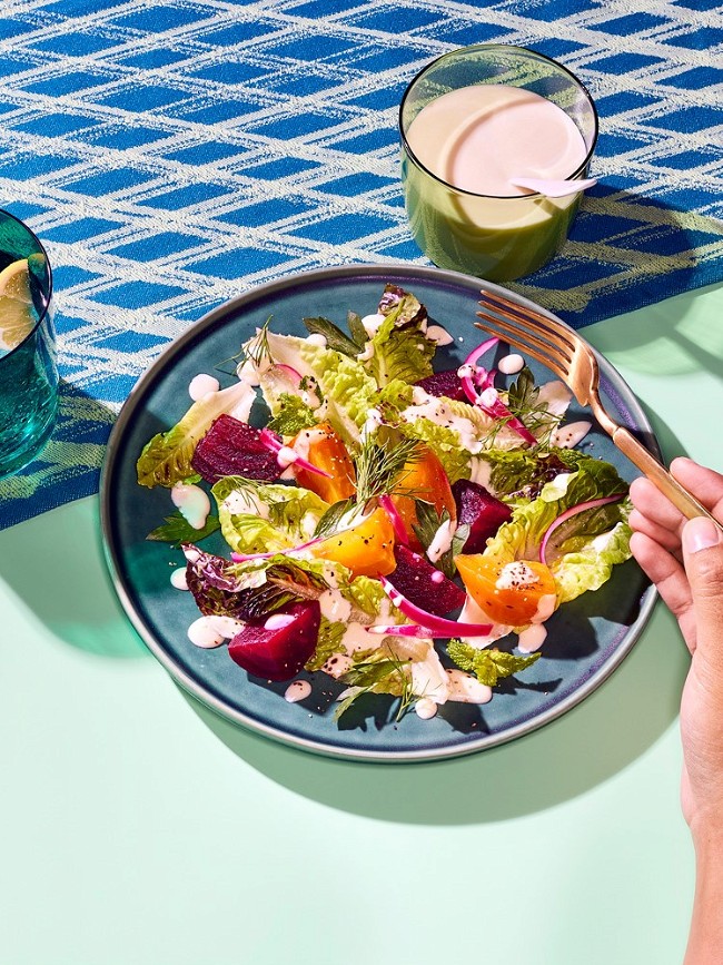 Image of Roasted Beet Salad with Herbs, Pickled Onion and Champagne Yogurt Dressing