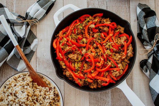 Image of Turkey Zucchini Red Pepper Skillet