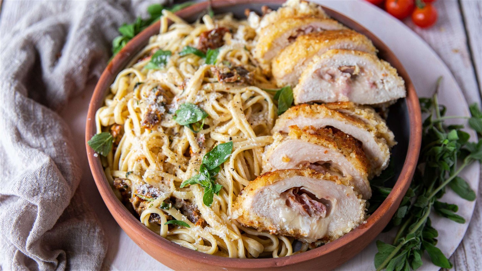 Image of Sealand Chicken Cordon Bleu with Creamy Sundried Tomato Pasta