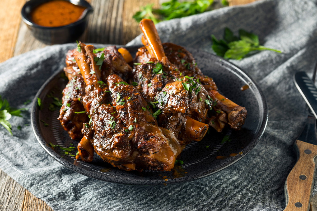 Hot Smoked and Braised Lamb Shanks