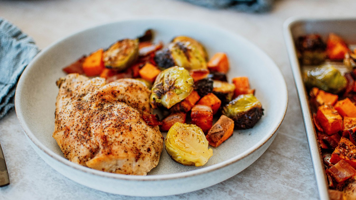 Image of Chicken and Brussels Sprouts Sheet Pan Dinner