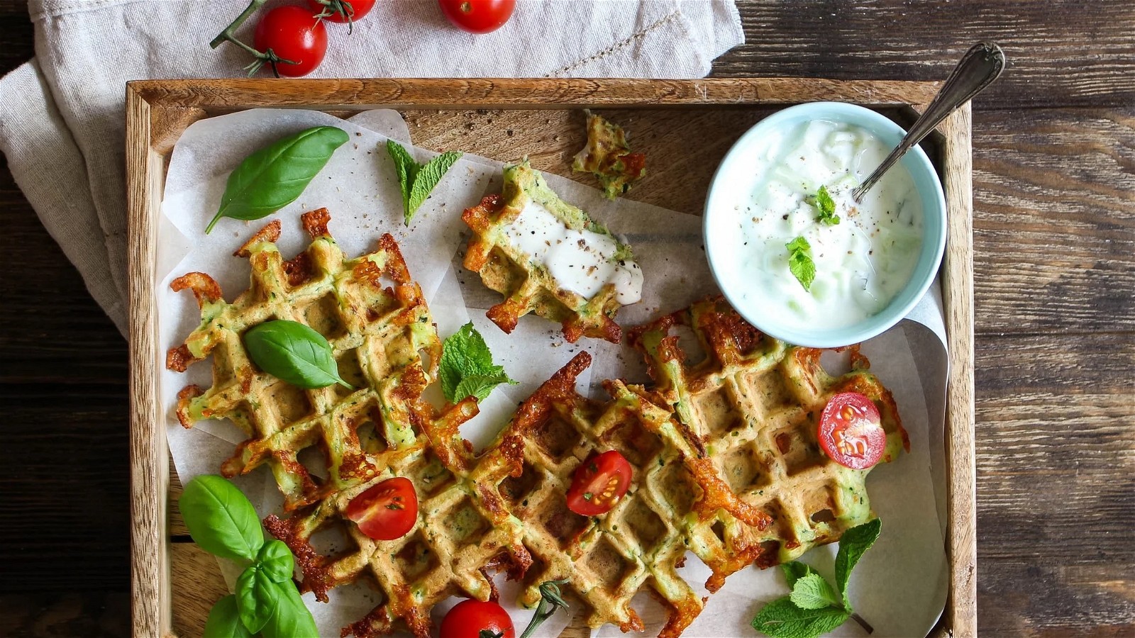 Image of Savory Green Garden Zucchini Waffles