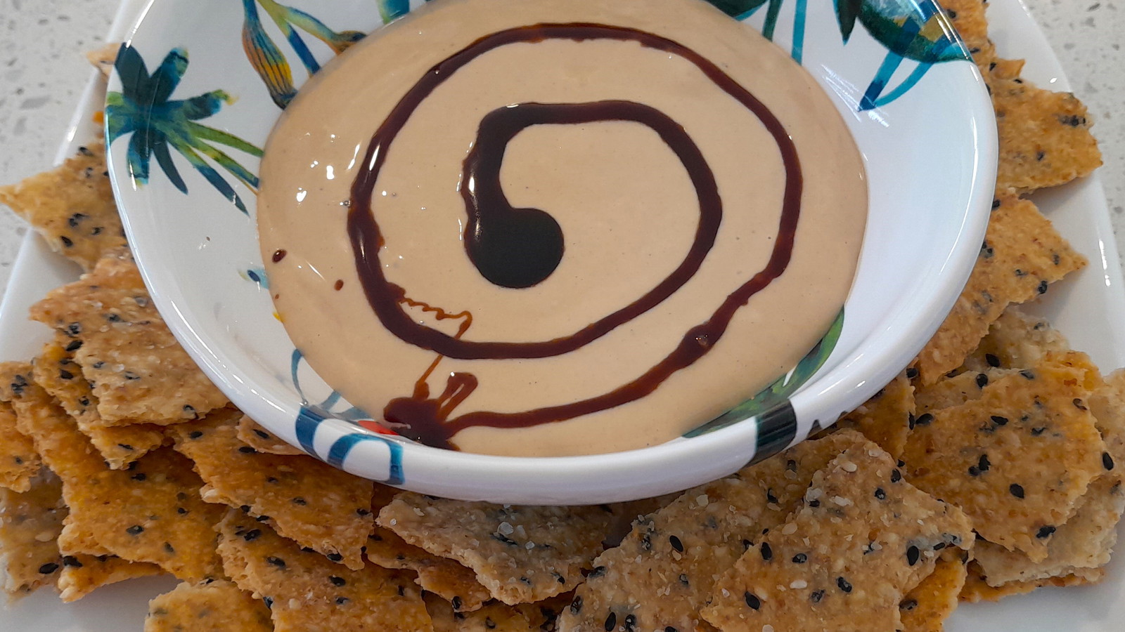 Black honey whipped feta in a bowl