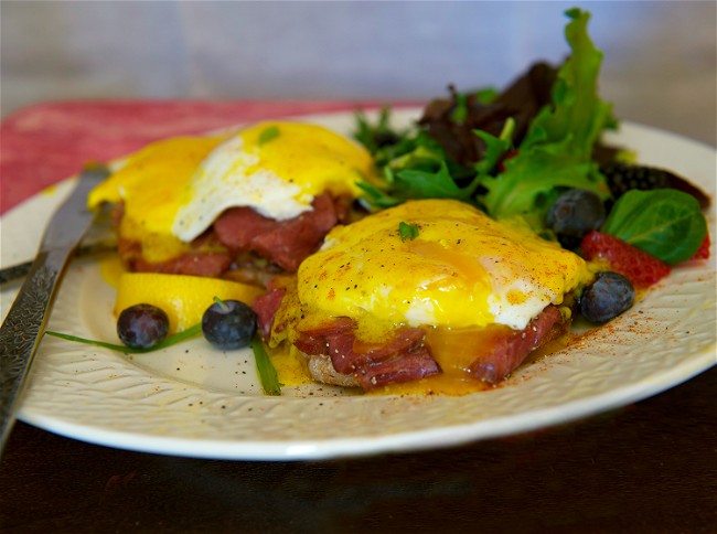 Image of Eggs Benedict with Buffalo Bresaola