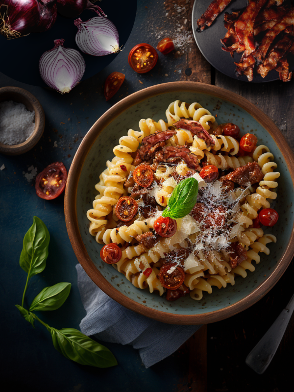 Image of Caramelized Onion & Bacon Jam Cavatappi with Cherry Tomatoes & Parmesan