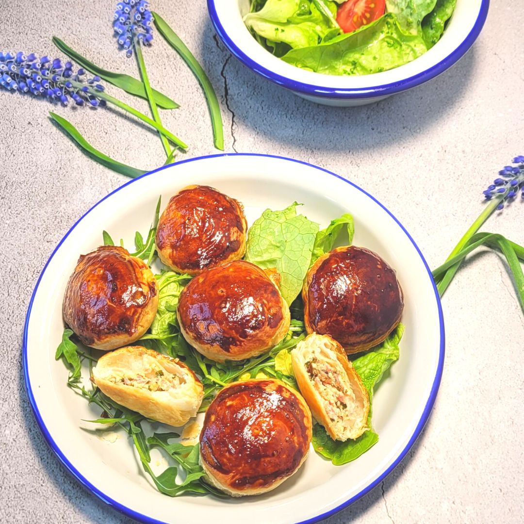 Blätterteig Ravioli mit Schinken & BBQ Pfeffer, knusprig & würzig