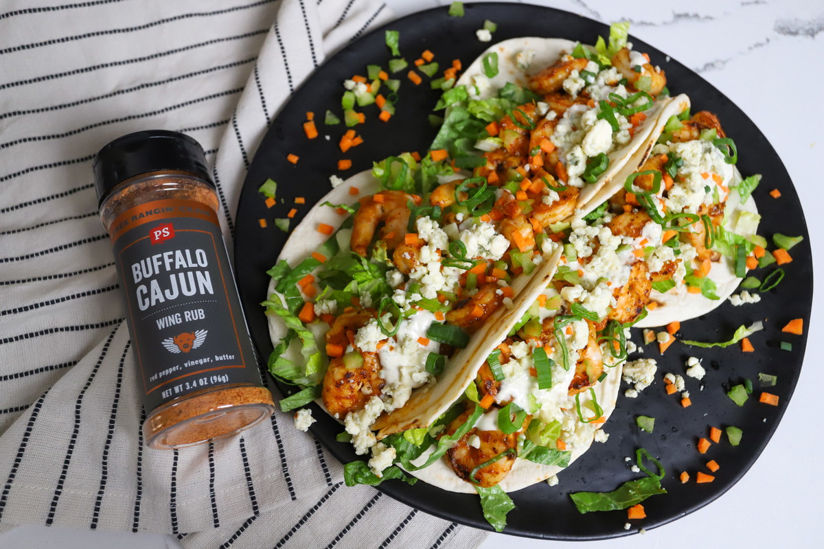 Buffalo Cajun Shrimp Tacos