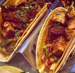 Sweet Chili Corn Salsa Pork Belly Tacos