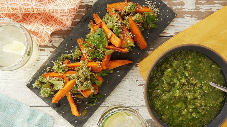 Sweet Potato Fries with Salsa Verde Recipe | Navitas Organics