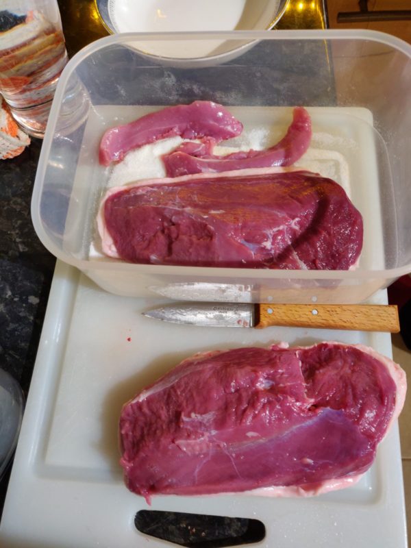 Image of Start with the very best duck breast you can get and trim the sinew off, give it a little massage to get rid of any blood still in the arteries, make sure it's well plucked and cut away any bits...