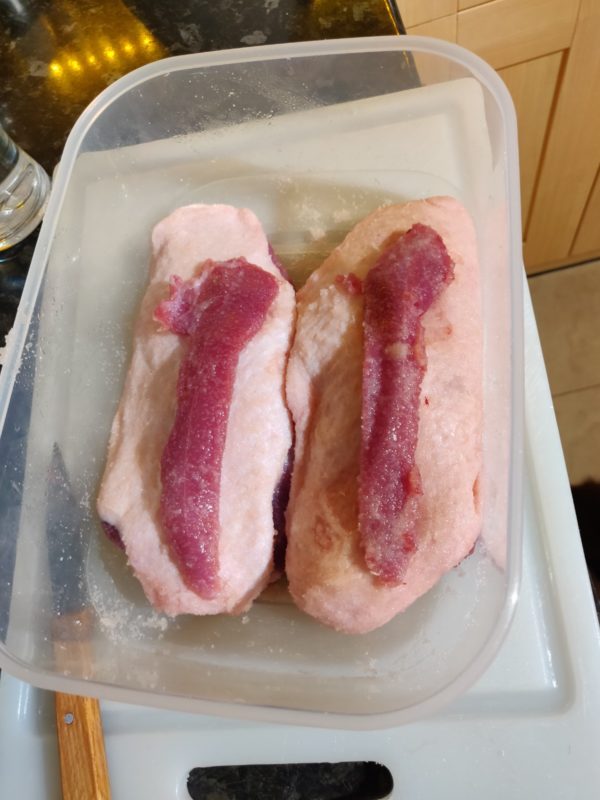 Image of Mix the salt and sugar together in a plastic food box, add the duck and massage the salt/sugar mix into the flesh and the skin, ensuring you get into all the nooks and crannies.