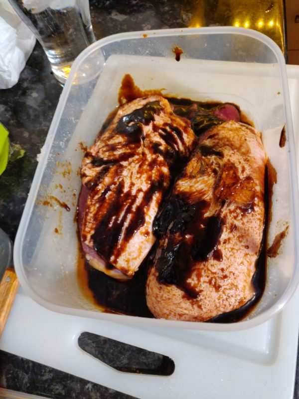 Image of Pour in the molasses and make sure the breasts get a good covering of it, I often use a fork to spread it around. Put the lid on the box and put it in the fridge for 3-5 days (longer...
