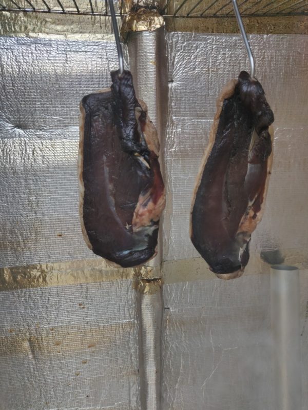 Image of Once you're happy that the breasts have been cured enough for you, take them out of the fridge and wash all the cure off and out of the box, pat dry the breasts and wrap tightly in cheese cloth or...