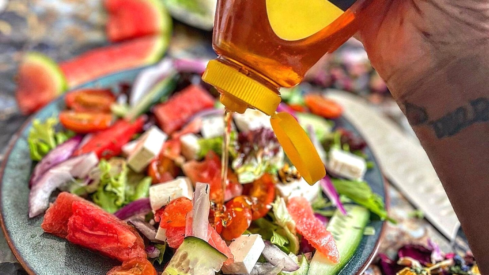 Image of Watermelon, Walnut & Feta Salad with Honey