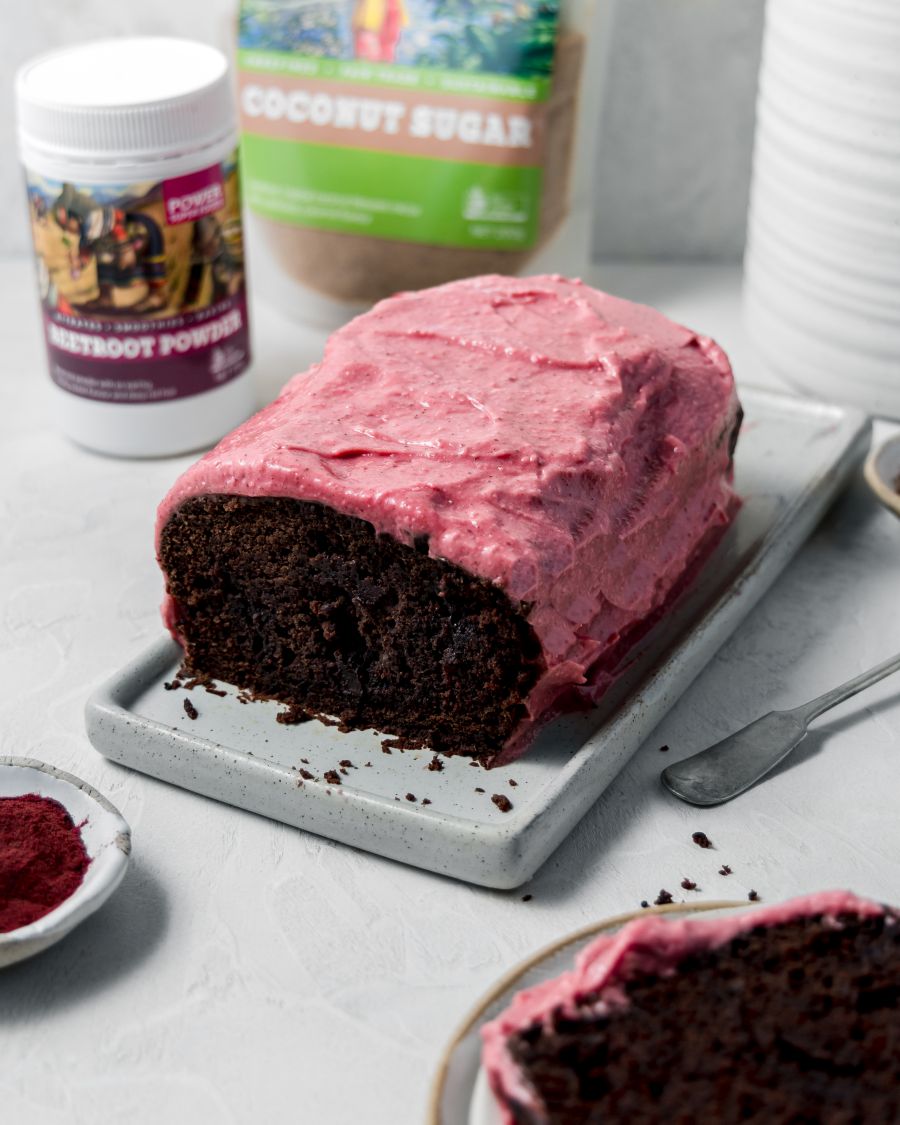 Cacao Loaf with Beetroot Icing 