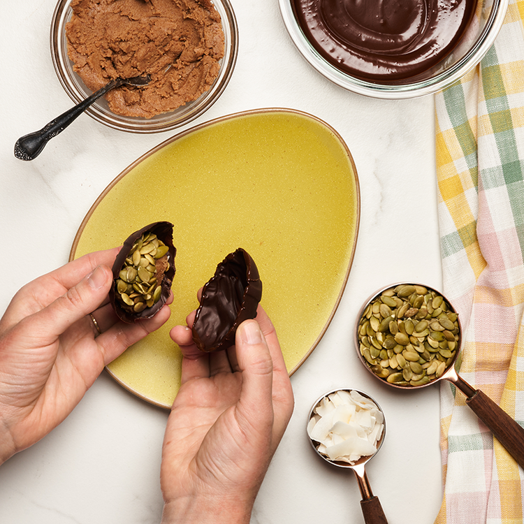 Image of Meanwhile, prepare your fillings. After the molds have solidified, remove them from the freezer, carefully peel them from the shapes and working quickly, fill half with whichever toppings you’d like. 