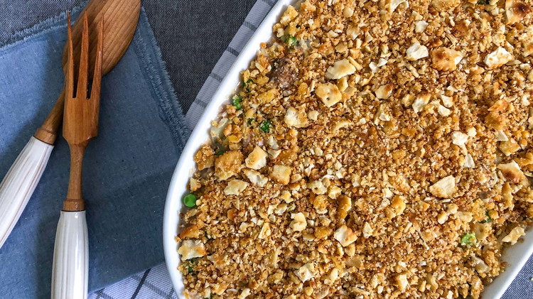 Image of Top the casserole with a layer of cracker crumbles. Make sure it is fully covered.