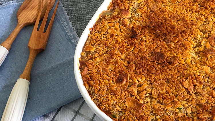 Image of Bake casserole for 25-35 minutes until golden brown and the casserole is bubbling around the sides.