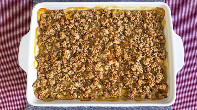 Image of Preheat oven to 400*. Mix chicken with vegetables, cream of chicken, and cream of celery soup. (If using frozen vegetables, make sure defrosted and drained).