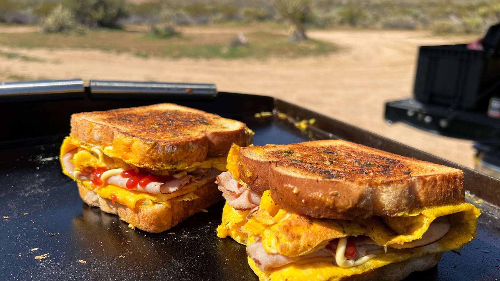 Image of Garlic Bread Ham and Cheese Breakfast Sandwich