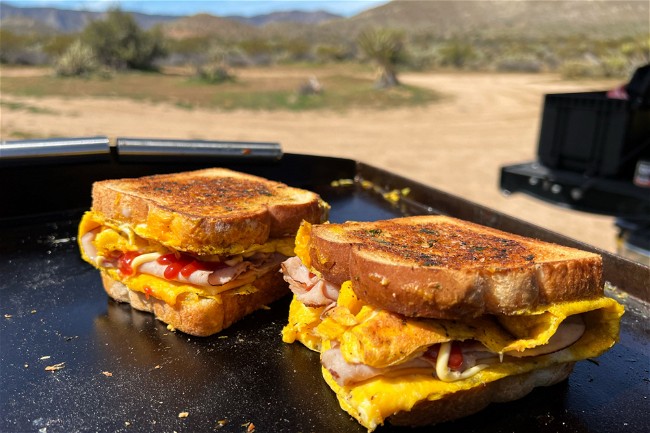 Image of Garlic Bread Ham and Cheese Breakfast Sandwich