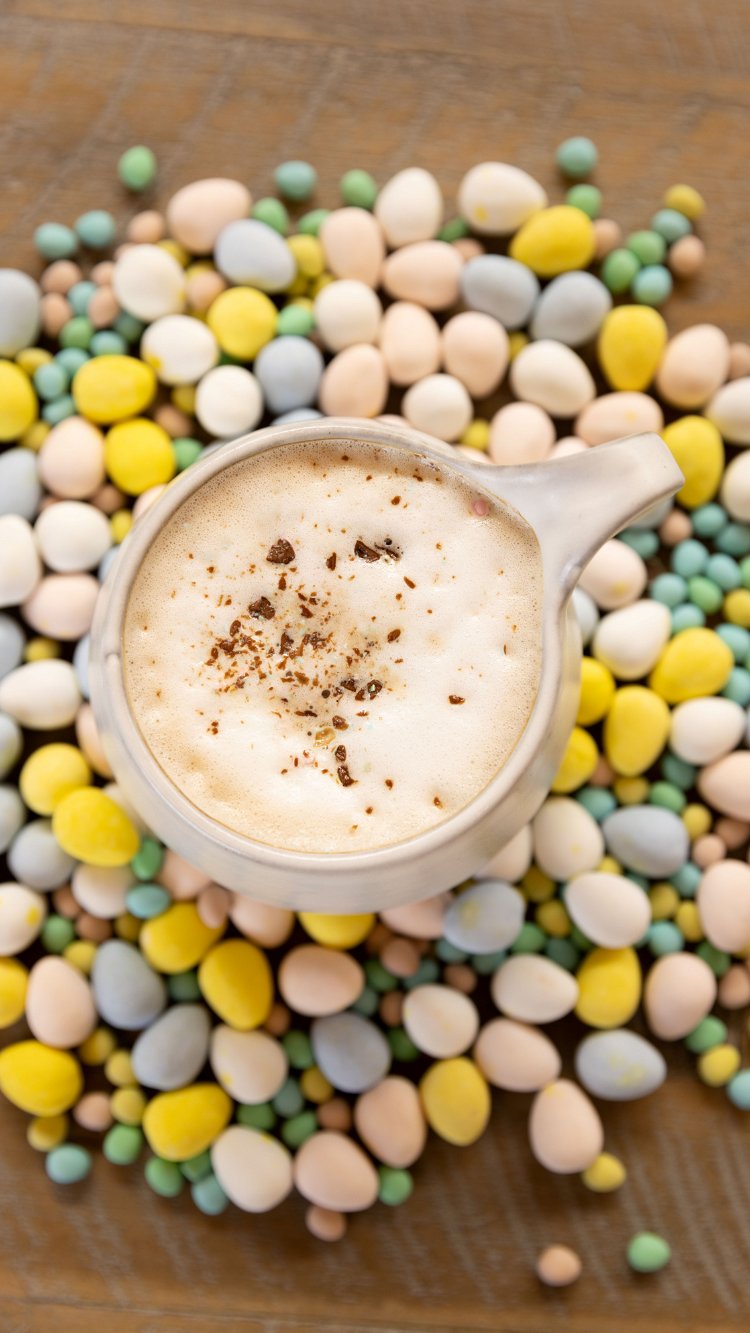 Image of Top with chopped mini eggs. Some will sink to the...
