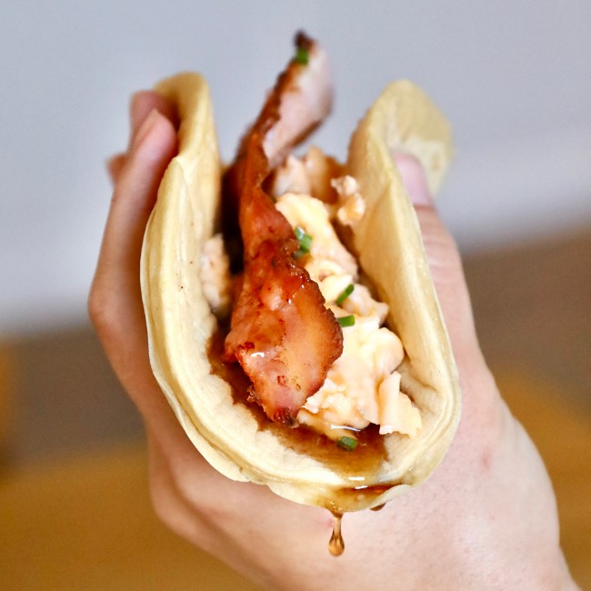 Image of Maple Bacon Protein Pancake Tacos