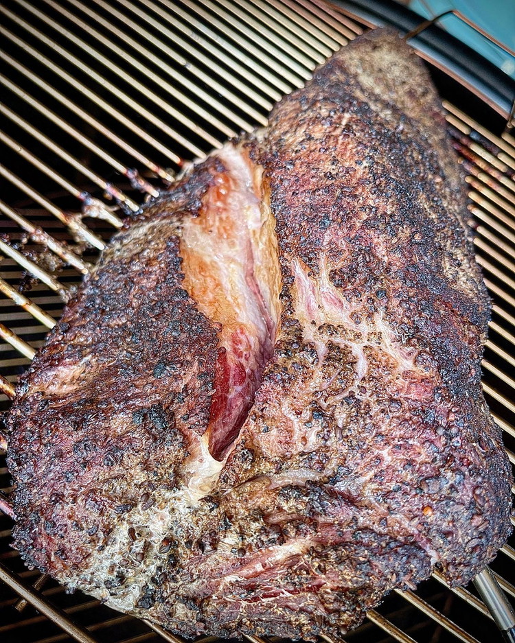 Image of get your smoker up to 275F/135C and smoke the brisket until internal reaches 165F/74C
