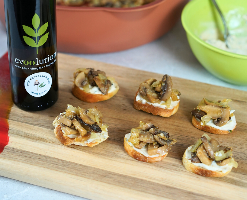 Image of Wild Mushroom & Sage Olive Oil Crostini with Honey Herb Ricotta