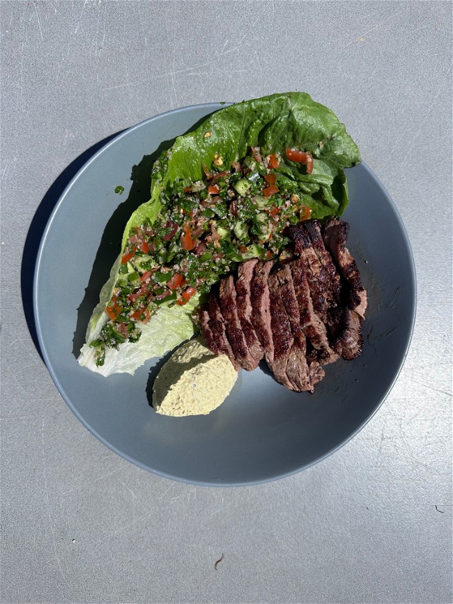 Steak + tabouli + béarnaise sauce