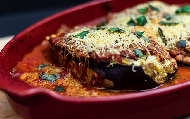 Image of Baked Aubergine Stuffed with Lamb Recipe