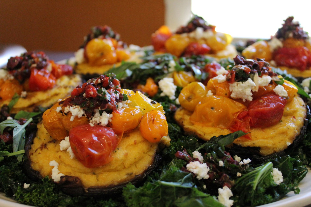 Rosemary Polenta Stuffed Portobello Mushrooms With Smoked Tomatoes
