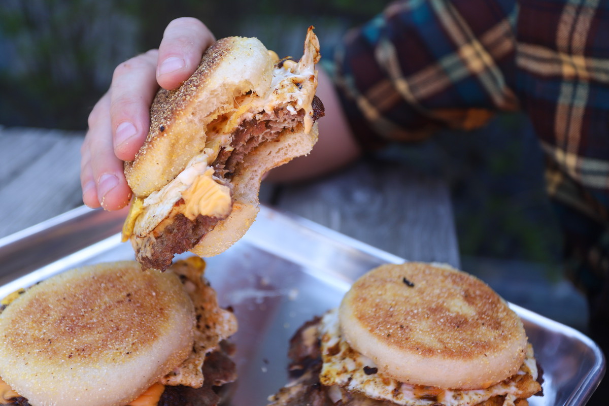 Chicken and Waffle Breakfast Smash Burger