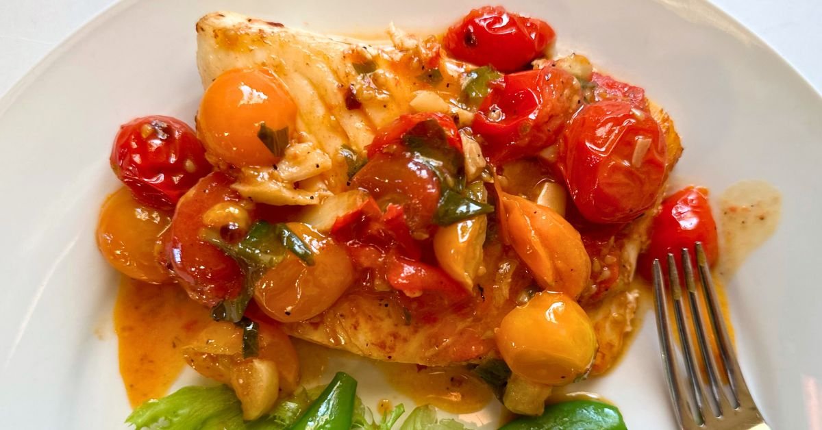 Seared Cod with a Tomato Basil Lemon Sauce