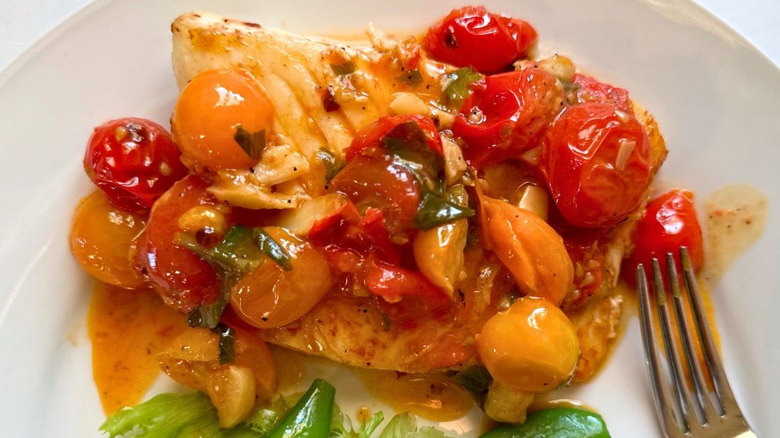 Image of Seared Cod with a Tomato, Basil & Lemon Sauce