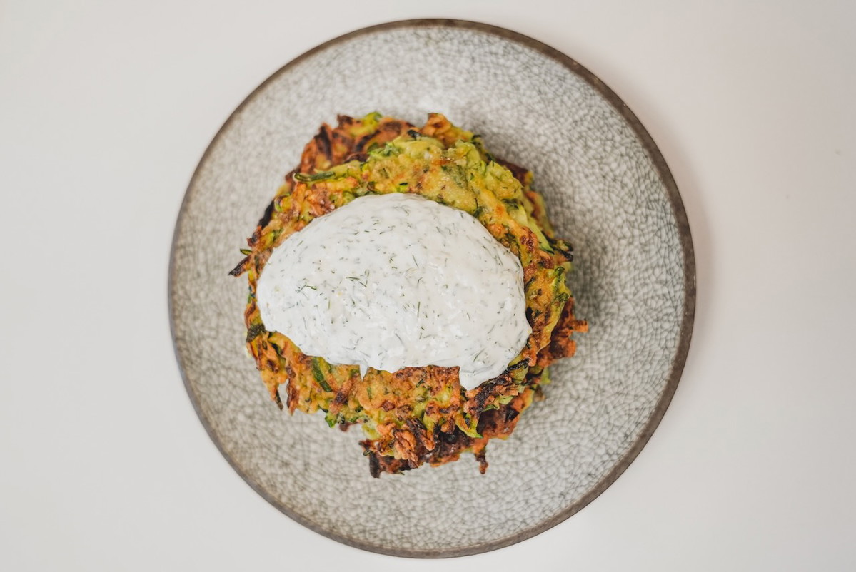 Zucchini fritters with dill and dill mayo 