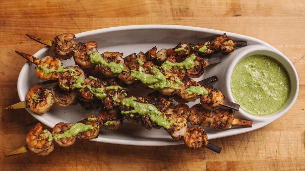 Image of Lime Jalapeño Shrimp Skewers with Roasted Jalapeño Sauce