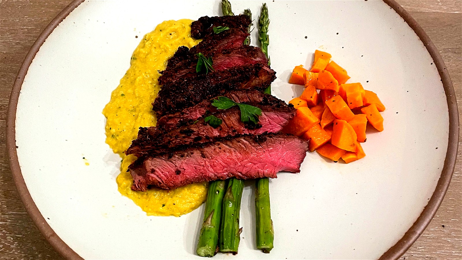 Image of Coffee Rubbed Bison Sirloin with Corn Coulis